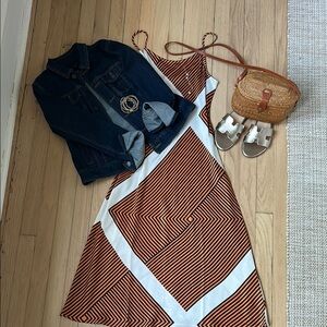 NWT LOFT Navy Orange White Slip Dress